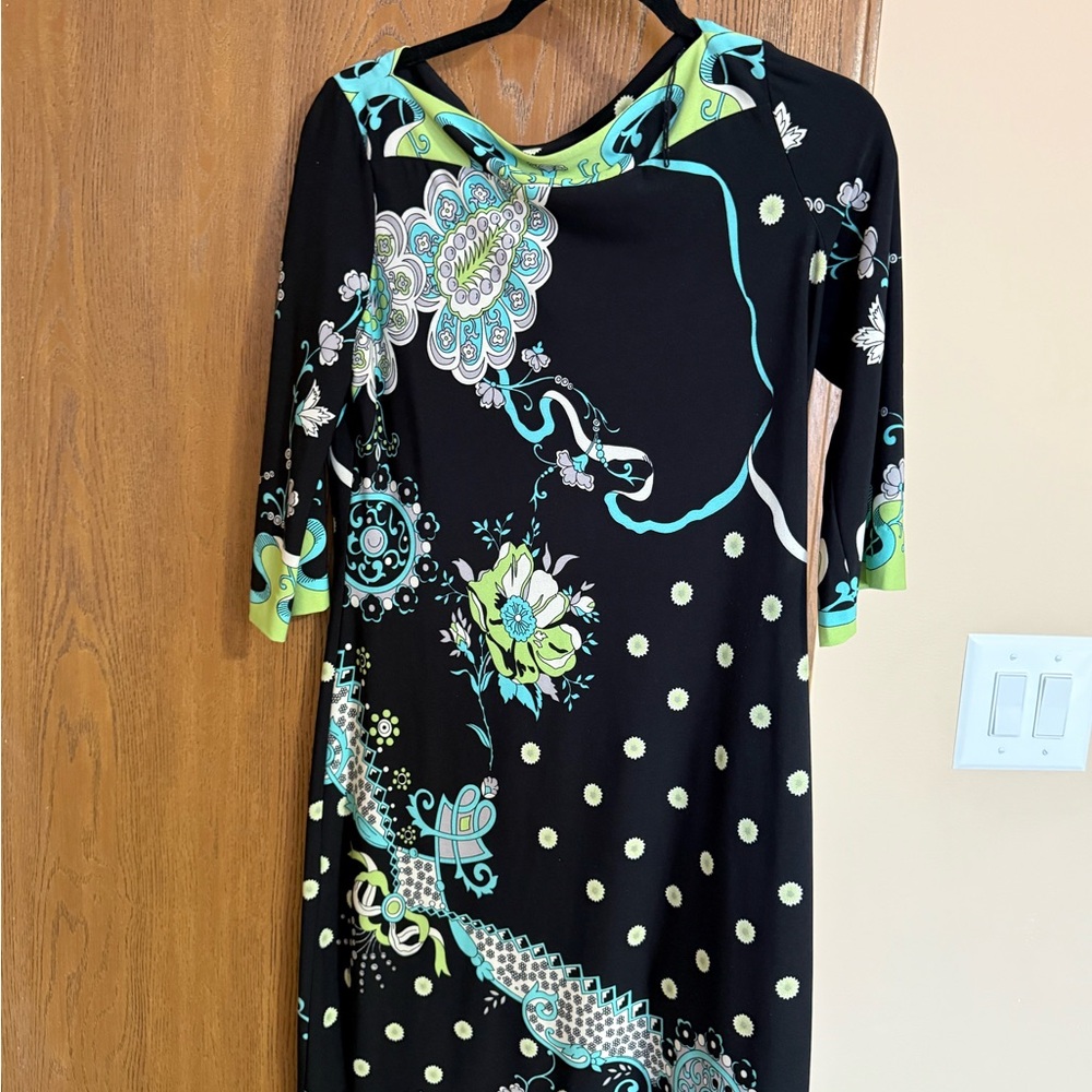 💖Donna Morgan Black and Green Floral Dress💖 - Picture 2 of 10